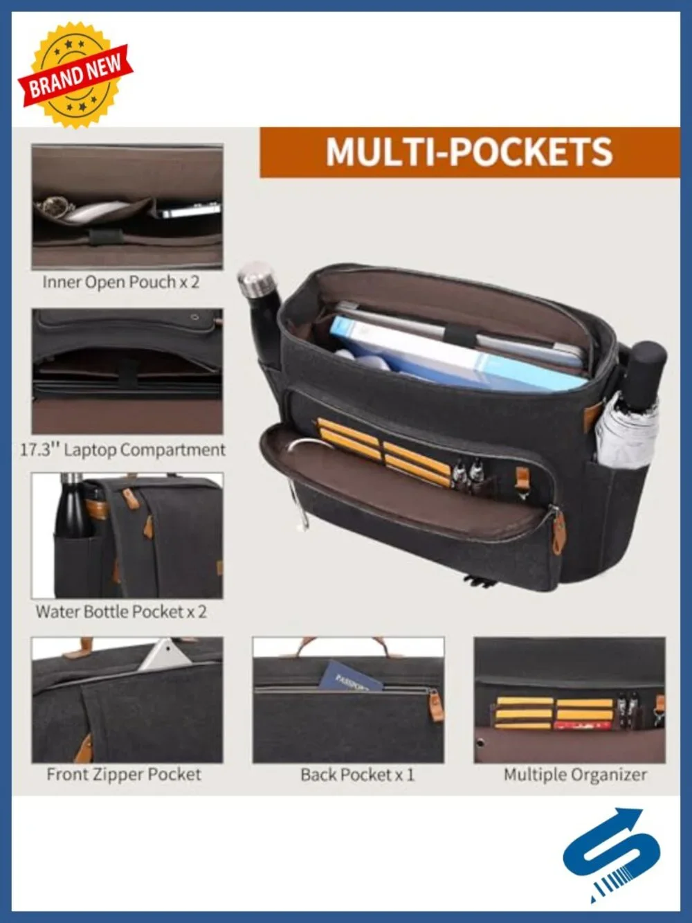 Water-Resistant Canvas Laptop Messenger Bag 17-17.3 Inch, Padded Compartment,